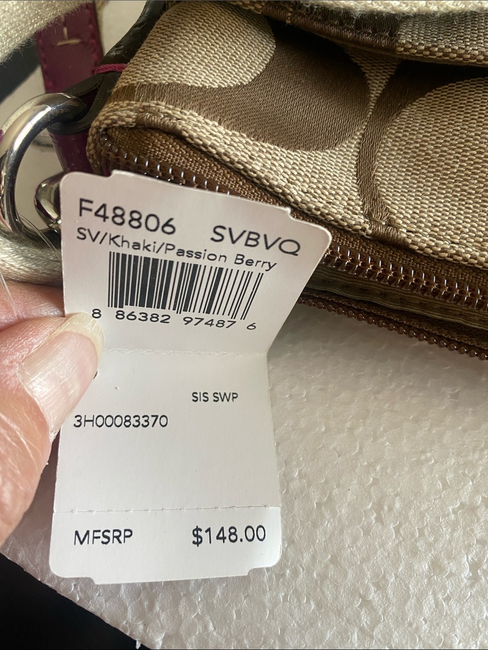 NWT Coach Signature Canvas Crossbody Bag in Beige and Magenta - Picture 8 of 8